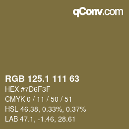 カラーコード: RGB 125.1 111 63 | qconv.com