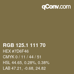 カラーコード: RGB 125.1 111 70 | qconv.com