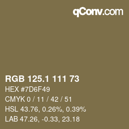 カラーコード: RGB 125.1 111 73 | qconv.com