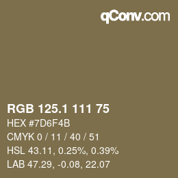 カラーコード: RGB 125.1 111 75 | qconv.com