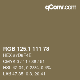 カラーコード: RGB 125.1 111 78 | qconv.com