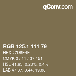 カラーコード: RGB 125.1 111 79 | qconv.com
