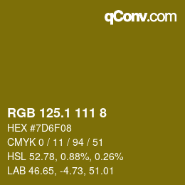 カラーコード: RGB 125.1 111 8 | qconv.com