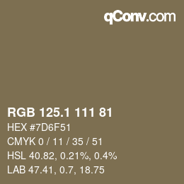 カラーコード: RGB 125.1 111 81 | qconv.com