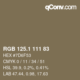 カラーコード: RGB 125.1 111 83 | qconv.com