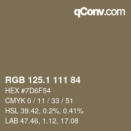 カラーコード: RGB 125.1 111 84 | qconv.com
