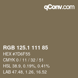 カラーコード: RGB 125.1 111 85 | qconv.com