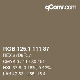 カラーコード: RGB 125.1 111 87 | qconv.com