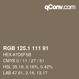 カラーコード: RGB 125.1 111 91 | qconv.com