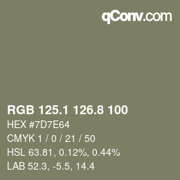 Color code: RGB 125.1 126.8 100 | qconv.com