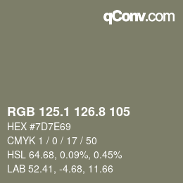 カラーコード: RGB 125.1 126.8 105 | qconv.com