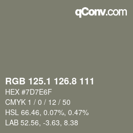 カラーコード: RGB 125.1 126.8 111 | qconv.com