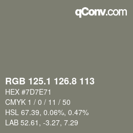 カラーコード: RGB 125.1 126.8 113 | qconv.com