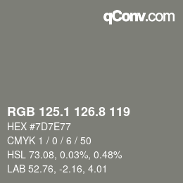 Color code: RGB 125.1 126.8 119 | qconv.com