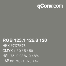 Color code: RGB 125.1 126.8 120 | qconv.com