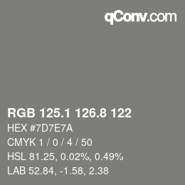 Color code: RGB 125.1 126.8 122 | qconv.com