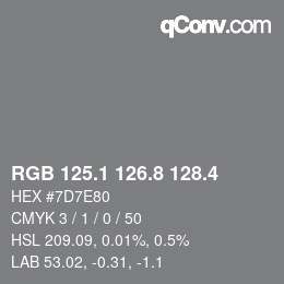 カラーコード: RGB 125.1 126.8 128.4 | qconv.com
