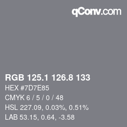 Color code: RGB 125.1 126.8 133 | qconv.com