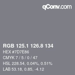 Color code: RGB 125.1 126.8 134 | qconv.com