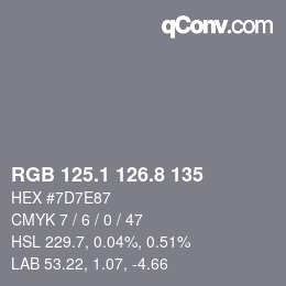 カラーコード: RGB 125.1 126.8 135 | qconv.com