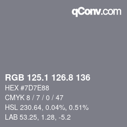 カラーコード: RGB 125.1 126.8 136 | qconv.com