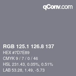 カラーコード: RGB 125.1 126.8 137 | qconv.com
