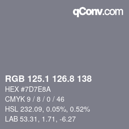 Color code: RGB 125.1 126.8 138 | qconv.com