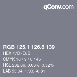 カラーコード: RGB 125.1 126.8 139 | qconv.com
