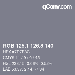 Color code: RGB 125.1 126.8 140 | qconv.com