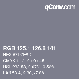 Color code: RGB 125.1 126.8 141 | qconv.com