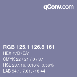 カラーコード: RGB 125.1 126.8 161 | qconv.com