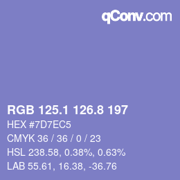 カラーコード: RGB 125.1 126.8 197 | qconv.com