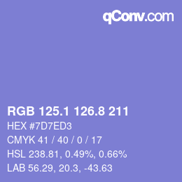 カラーコード: RGB 125.1 126.8 211 | qconv.com