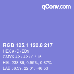 カラーコード: RGB 125.1 126.8 217 | qconv.com
