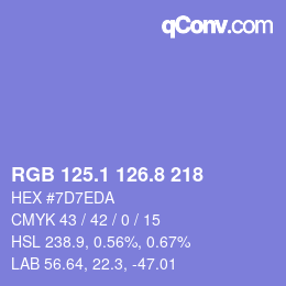 カラーコード: RGB 125.1 126.8 218 | qconv.com