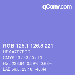 カラーコード: RGB 125.1 126.8 221 | qconv.com