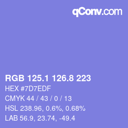 カラーコード: RGB 125.1 126.8 223 | qconv.com