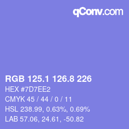 カラーコード: RGB 125.1 126.8 226 | qconv.com