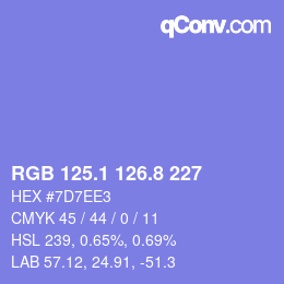 カラーコード: RGB 125.1 126.8 227 | qconv.com