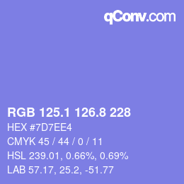カラーコード: RGB 125.1 126.8 228 | qconv.com