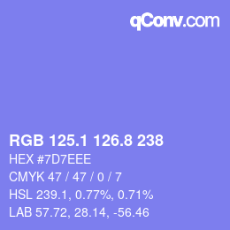 カラーコード: RGB 125.1 126.8 238 | qconv.com