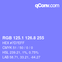 カラーコード: RGB 125.1 126.8 255 | qconv.com