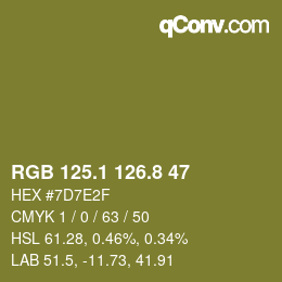 Farbcode: RGB 125.1 126.8 47 | qconv.com