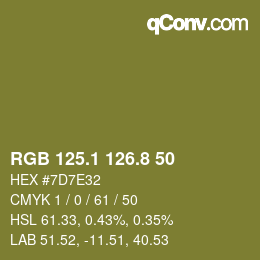 カラーコード: RGB 125.1 126.8 50 | qconv.com
