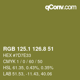 カラーコード: RGB 125.1 126.8 51 | qconv.com