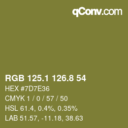 カラーコード: RGB 125.1 126.8 54 | qconv.com