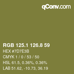 カラーコード: RGB 125.1 126.8 59 | qconv.com