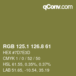 Color code: RGB 125.1 126.8 61 | qconv.com