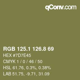 カラーコード: RGB 125.1 126.8 69 | qconv.com