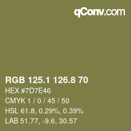 Color code: RGB 125.1 126.8 70 | qconv.com